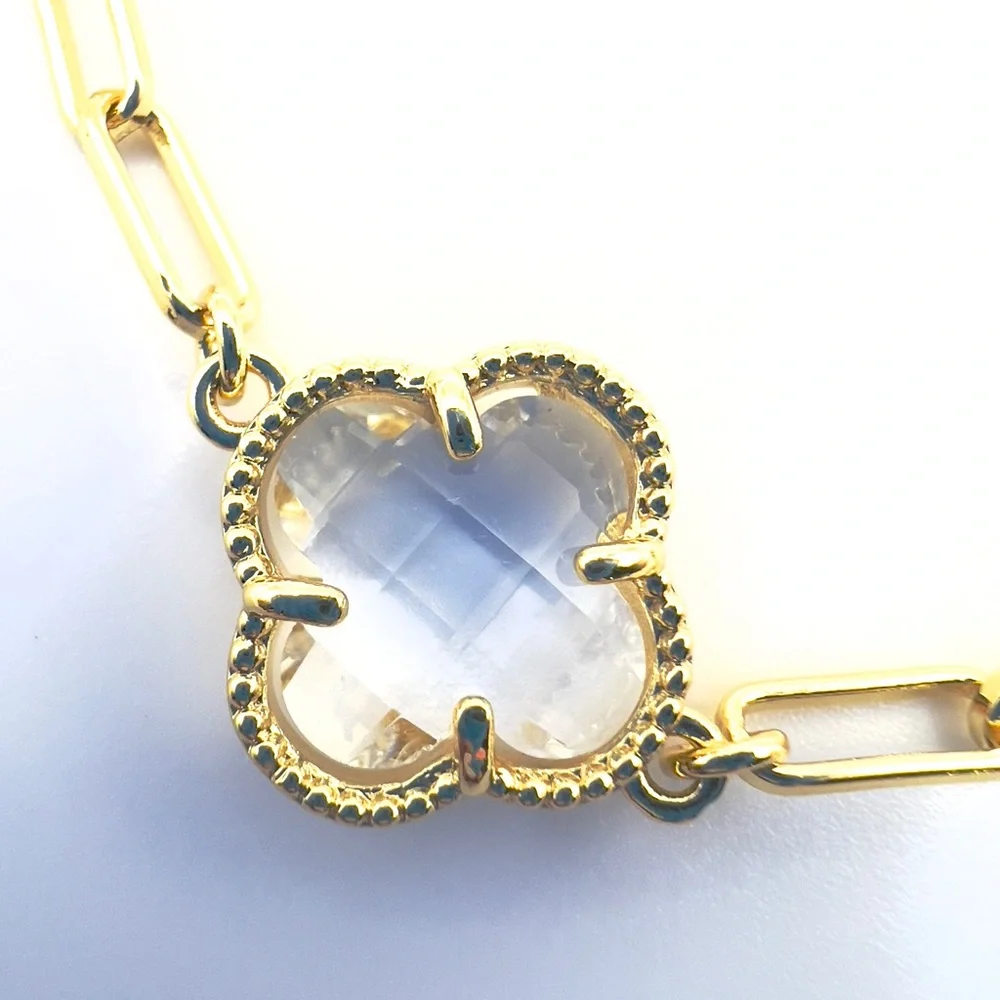 18k gold filled Elegant Gold Bracelet with Clear clover Accents